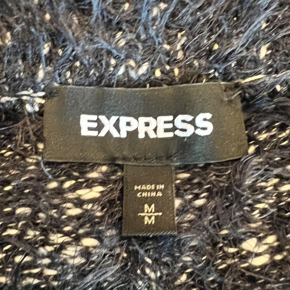 Express Black Speckled Chunky Knit Sweater Oversized Dolman Sleeve, Size Medium - Picture 6 of 9